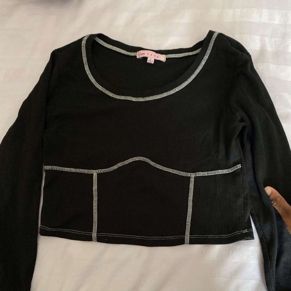 Crave Fame Long Sleeve Crop Top | Black Knit material | Size M